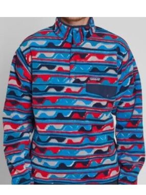Patagonia Zip-Up Synchilla Fleece in Blue, Red & Navy Pattern